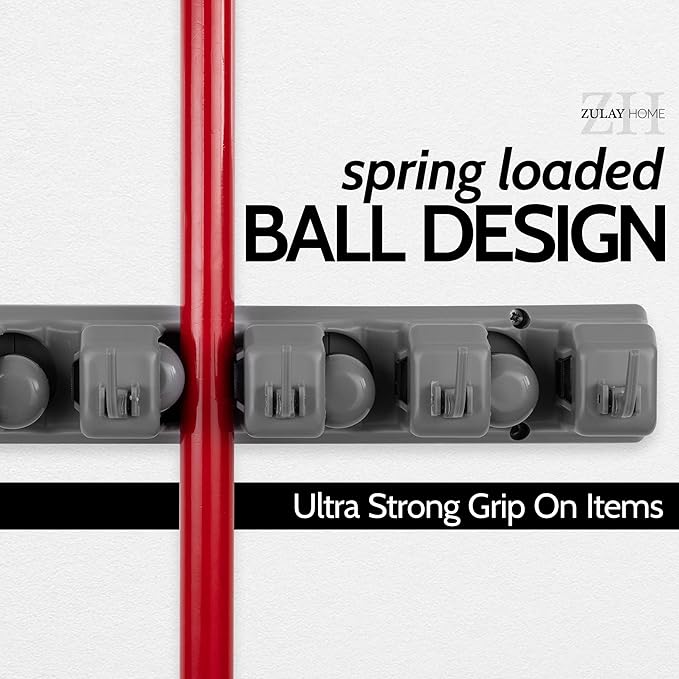 Zulay Home Mop and Broom Organizer Wall Mount - Easy To Install Mop and Broom Holder Wall Mount For Storing Cleaning Supplies - Organizer Utility Racks Mop Holder and Broom Hanger (5 Slots, Gray)