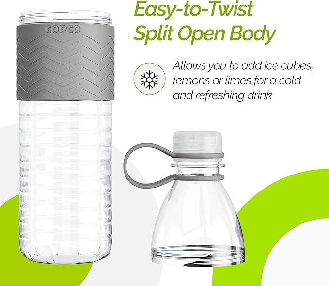Copco Hydra 20 oz Tritan Water Bottle with Spill Resistant Lid & Non-Slip Sleeve - BPA-Free, Dishwasher Safe, Fits in Cup Holders, Great for Gym, Travel, Office - Durable & Lightweight (Grey)