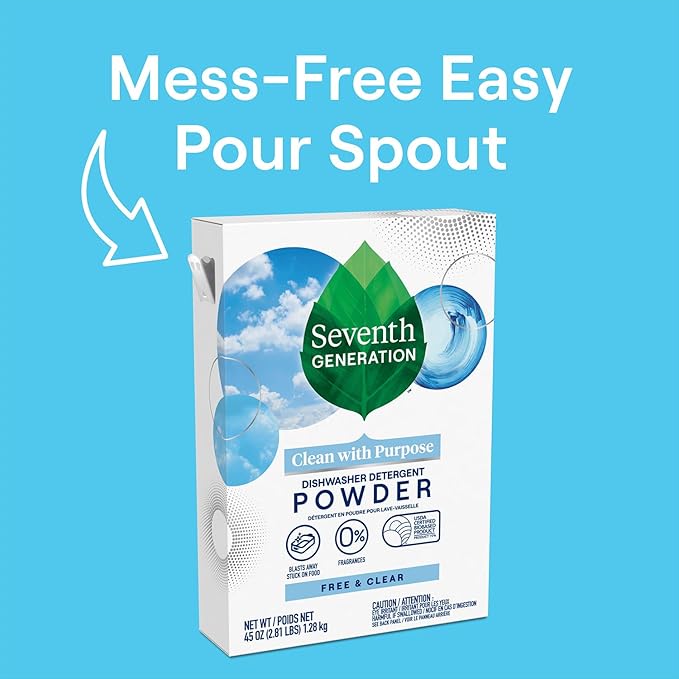 Seventh Generation Dishwasher Detergent Powder + Rinse Aid, Free and Clear, Biodegradable, Plant-Based & Fragrance-Free, Septic Safe