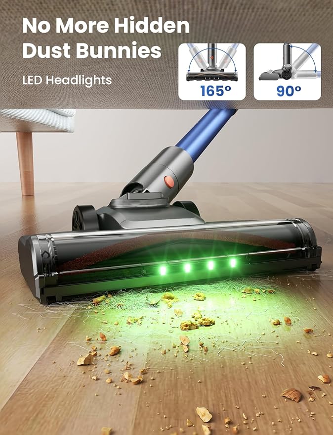 Dzaki Cordless Vacuum Cleaner, Stick Vacuum with Smart LED Display, 50KPA 55Mins Vacuum Cleaners for Home, Powerful Suction, Anti-Tangled Lightweight Rechargeable Vac for Pet Hair, Carpet