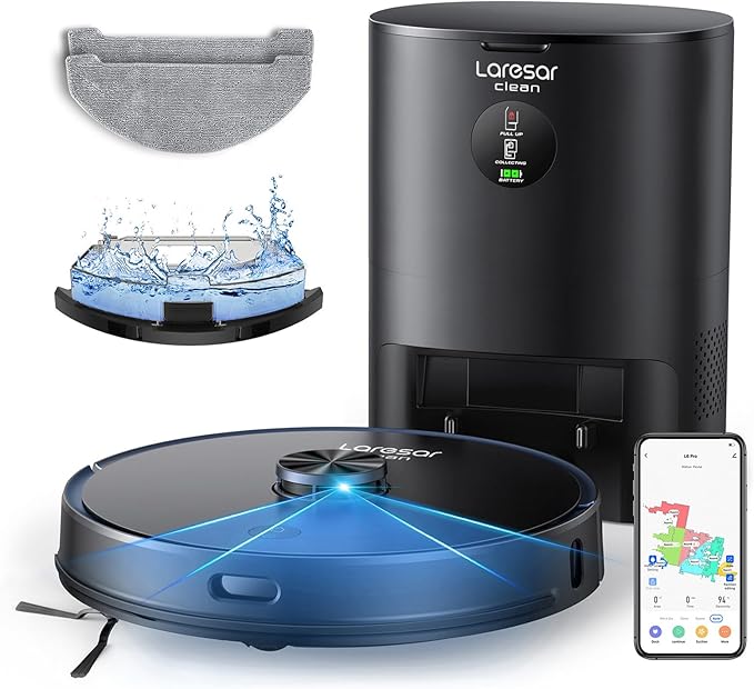 Robot Vacuum and Mop Combo, 3500Pa Robotic Vacuum with 3.5L Self Emptying Station, 250 mins Runtime, LIDAR Navigation, WiFi/APP/Alexa Control, Ideal for Pet Hair, Carpet and Hard Floor