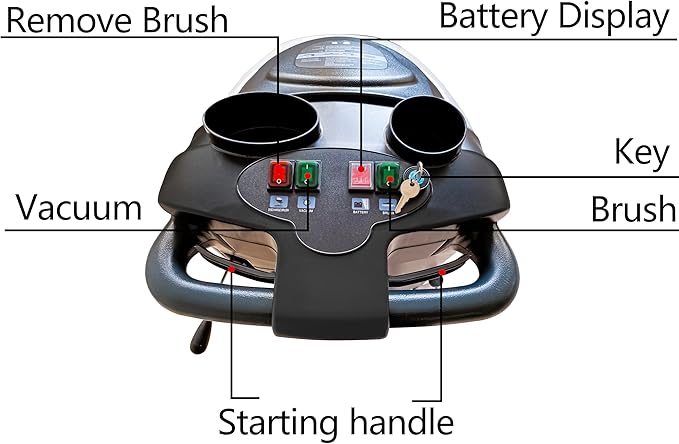 Battery Powered Walk Behind Floor and Carpet Scrubber Buffer Polisher, 19" Brush, 30" Squeegee Width, 13.5 gal Tank, Dual Brushes (Hard & Soft) and 3 Scouring Pads, 220 RPM