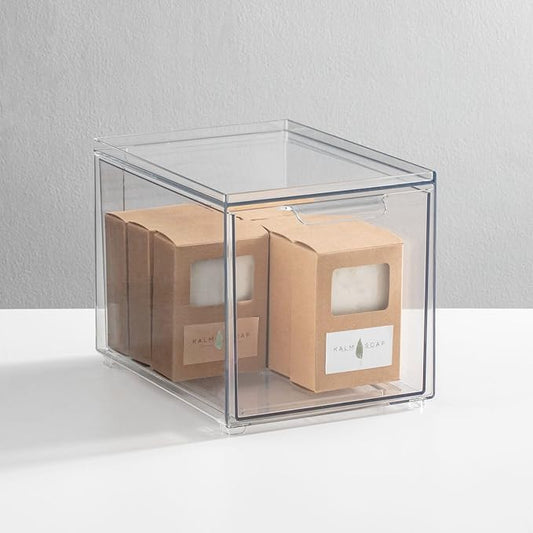 mDesign Plastic Bathroom Organizer Bin w/Pull Out Drawer - Slim Stackable Storage Container for Bathroom Accessories - Perfect for Organizing Bathroom Cabinet - Lumiere Collection - 2 Pack - Clear