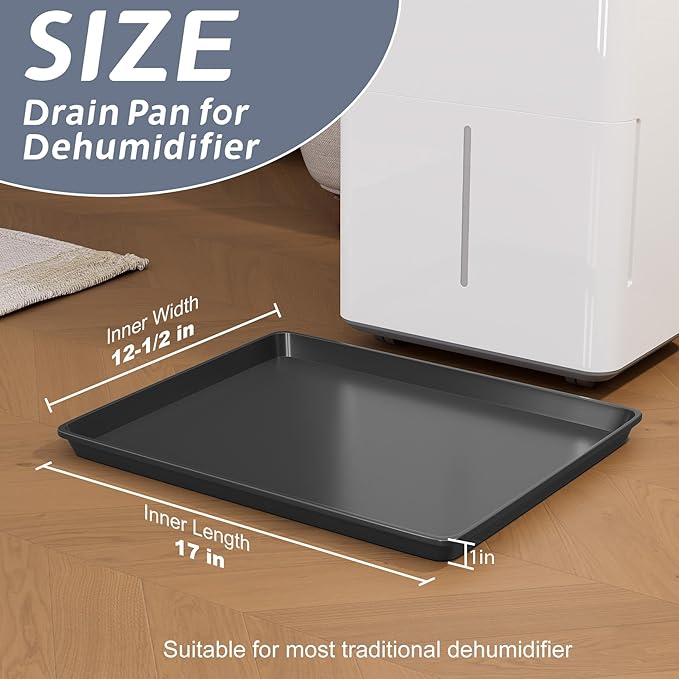 Flamorrow Dehumidifier Mat, Hard Plastic Drip Pan for Home and Basement Dehumidifiers, Dehumidifier Tray with Raised Edge for Leaks, Prevents Water from Pooling Underneath, Black, 17"x12.5"