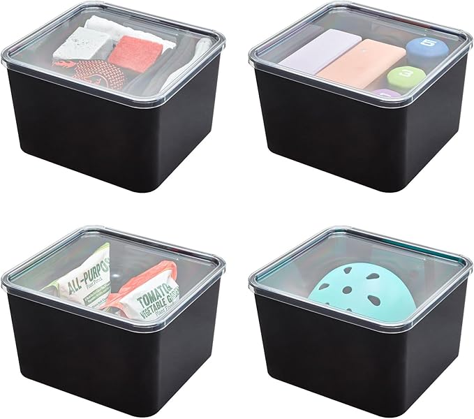iDesign Storage Bin with Lid & Wall Mount Bracket, The Wallspace Collection – 12" x 12" x 8", Clear Bin