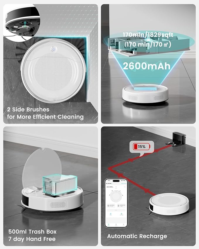 Lefant M310 Ultra Robot Vacuum and Mop, 6000Pa Suction-Slim Robotic Cleaner with ToF LiDAR Navigation, Accurate Obstacle Avoidance, WiFi/App/Alexa Control, 170min Runtime, for Pet Hair and Home