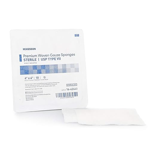 McKesson Premium Woven Gauze Sponges, Sterile, 12-Ply, USP Type VII, 100% Cotton, 4 in x 4 in, 10 per Pack, 128 Packs, 1280 Total