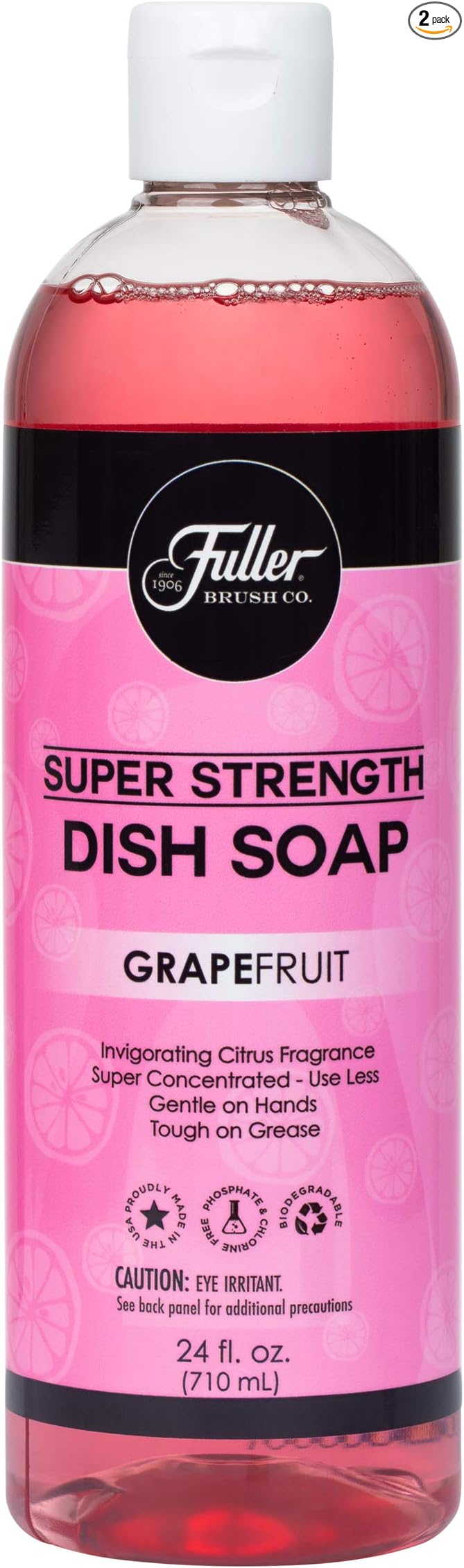 Fuller Brush Super Strength Dish Soap – Grapefruit – Ultra Concentrated Formula – Cuts Grease Fast, Clean Dishes, Glassware, Silverware, Pots, Pans & Surfaces – (Pack of 2)
