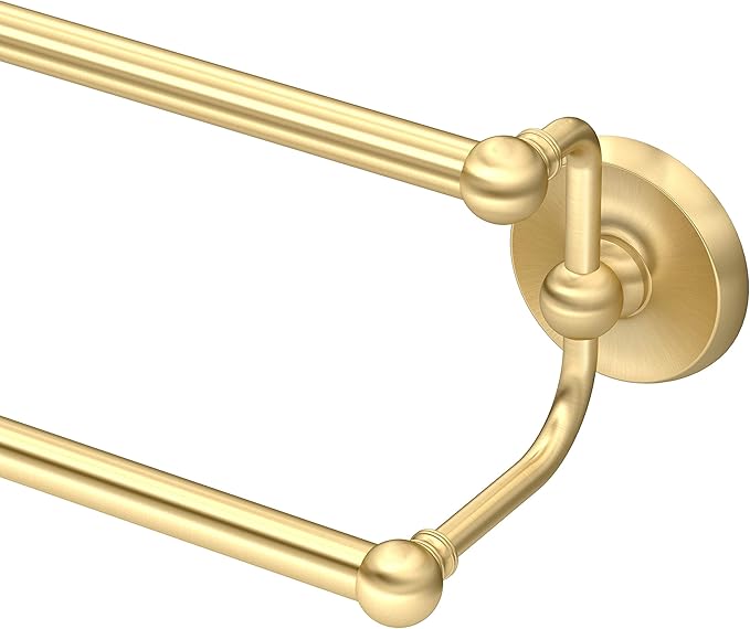 Gatco 5054 Designer II Double Towel Bar, 24 Inch, Brushed Brass/Wall Mounted 24" Double Towel Holder Bar Rack for Bathroom