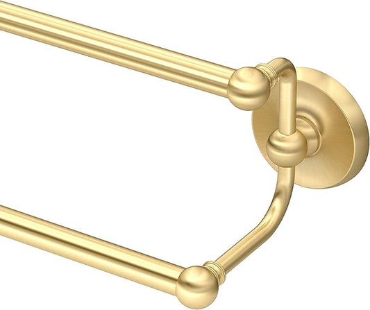 Gatco 5054 Designer II Double Towel Bar, 24 Inch, Brushed Brass/Wall Mounted 24" Double Towel Holder Bar Rack for Bathroom