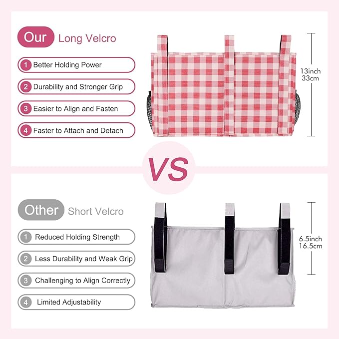 Surblue Bedside Caddy Hanging Bed Organizer Storage Bag Pocket for Bunk and Hospital Beds, College Dorm Rooms Baby Bed Rails, Camp 8 Pockets, (Large, Red Plaid)