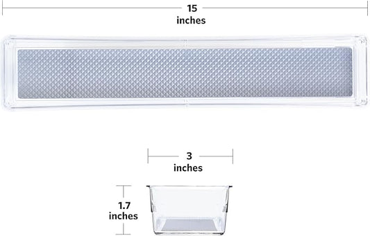 Glad Drawer Organizer Bin, 15x3 - Heavy Duty Clear Plastic Storage Tray for Junk Drawers, Kitchen Utensils, Bathroom Vanity, and Organizing Pantry - BPA Free, Food Safe, Non Slip