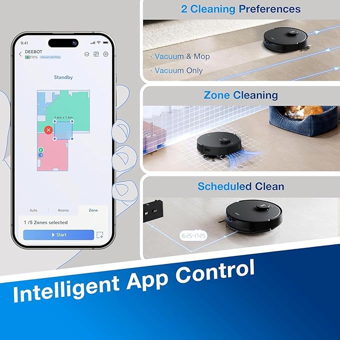 ECOVACS DEEBOT N20 Robot Vacuum Cleaner and Mop,8000Pa Strong Suction, ZeroTangle Brush, 300 Minutes Runtime,TrueMapping Intelligent Path Planning