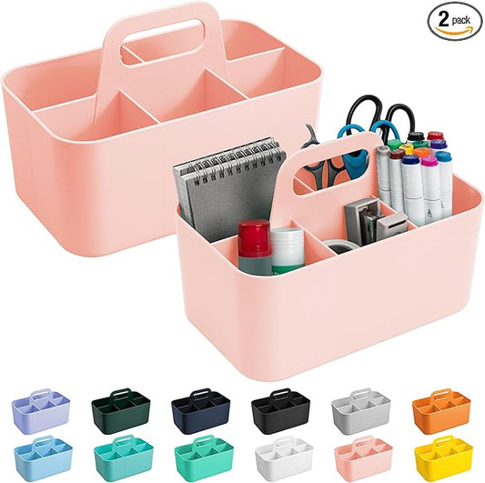 Tiawudi 2 Pack Caddy Organizer with Handle, Portable Plastic Caddy, Storage Organization for Cleaning, Bath, Makeup, Art, Craft, Stationery, Classroom and Office, Tote Organizer