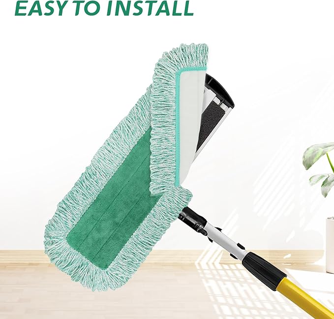Commercial Products Dust Pad with Fringe for Rubbermaid 18” - 18 Inch Green Microfiber Dust Mop Refills Heavy-Duty Cleaning for Hardwood/Tile/Laminated Floors in Kitchen/Lobby/Office (6 Counts)