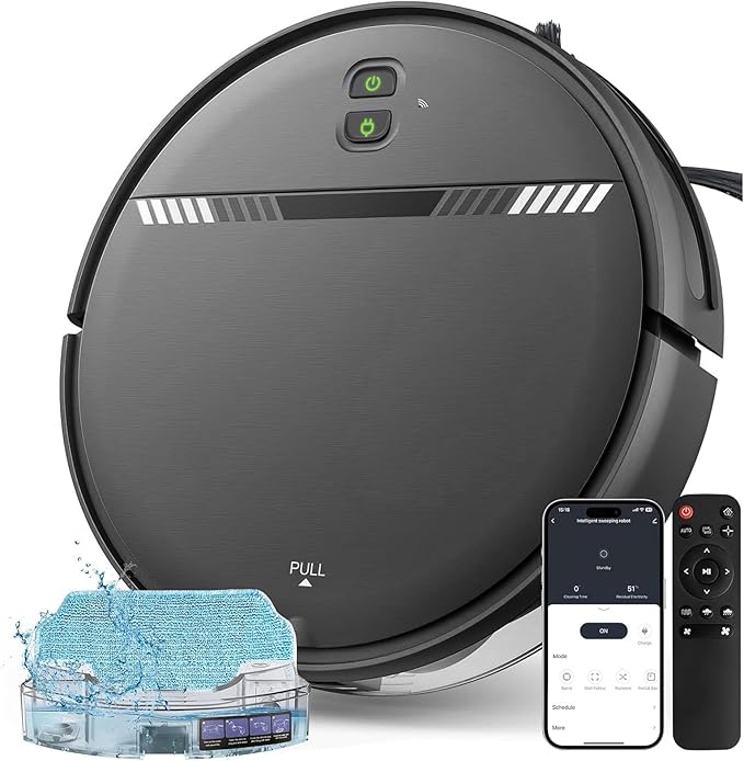 Robot Vacuum and Mop Combo, Vaccum Robot 2 in 1 with WiFi/App/Voice, Schedule, Water Tank and Dustbin, Self-Charging, Slim, Ideal for Hard Floor, Pet Hair, Carpet