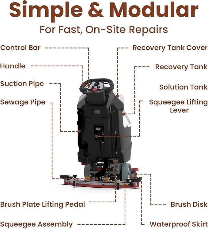 AF2217 Self-Propelled Floor Scrubber with Traction Drive, Complete Kit – 22" Path, 17-Gal, Lithium Battery, Heavy-Duty & High-Efficiency Cleaning for Warehouses, Schools, Hospitals, and Malls