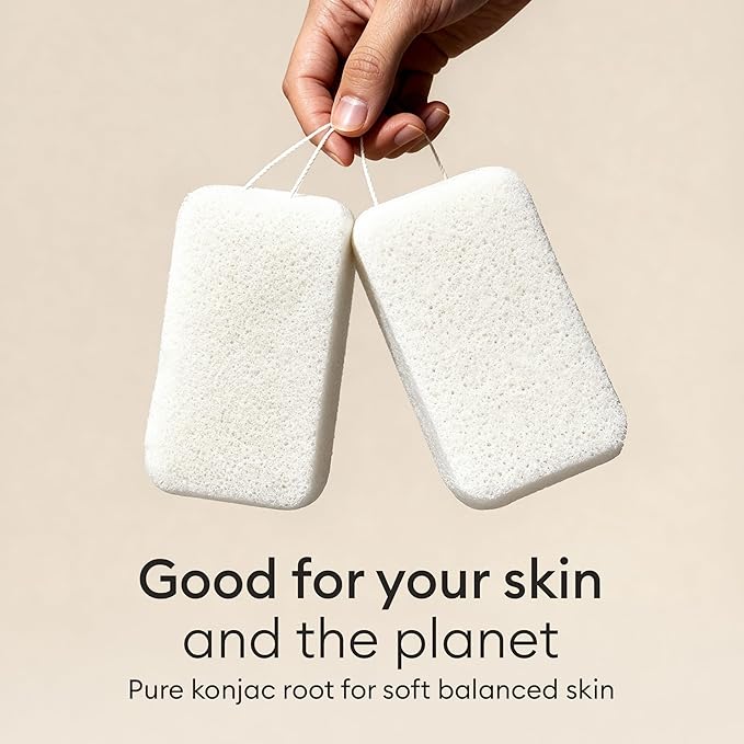 Vove Organic Konjac Body Sponges 2-Pack - Natural Full Body Exfoliating Shower Sponges, Gentle Plant-Based Cleansing for All Skin Types, Microplastic-Free Biodegradable, Certified Organic