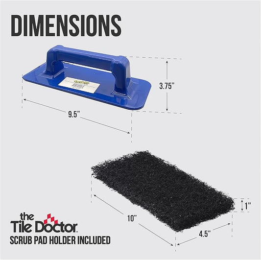 Scrub Doctor 6-Pack of 10 x 4.5 x 1 in. Large Black Scrub Pads and Scrub Pad Holder Scrub-HLD-L-BLK-6, Maximum Abrasion Scrubbing Pads for Cast Iron Pots, BBQ Grills, Oven Cleaning, and Paint Removal