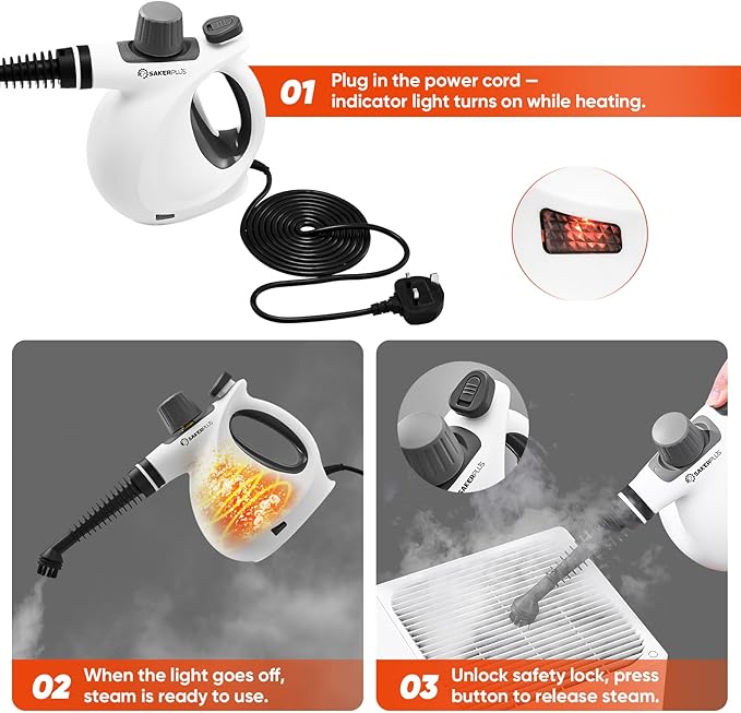 Steam Disinfection Cleaner, Handheld Pressurized Steamer with 9-Piece Accessories for Multi-Surface Cleaning, Natural Sanitization for Kitchen, Floor (1 x Steam Cleaner Kit + 4 Fiber Cloths)