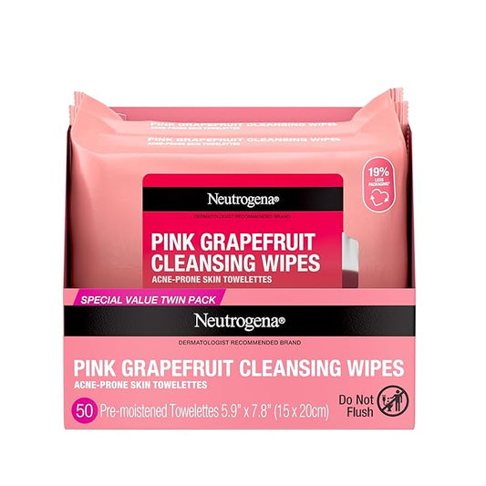 Neutrogena Makeup Remover Cleansing Towelettes, Pink Grapefruit, 25 Count, Twin Pack