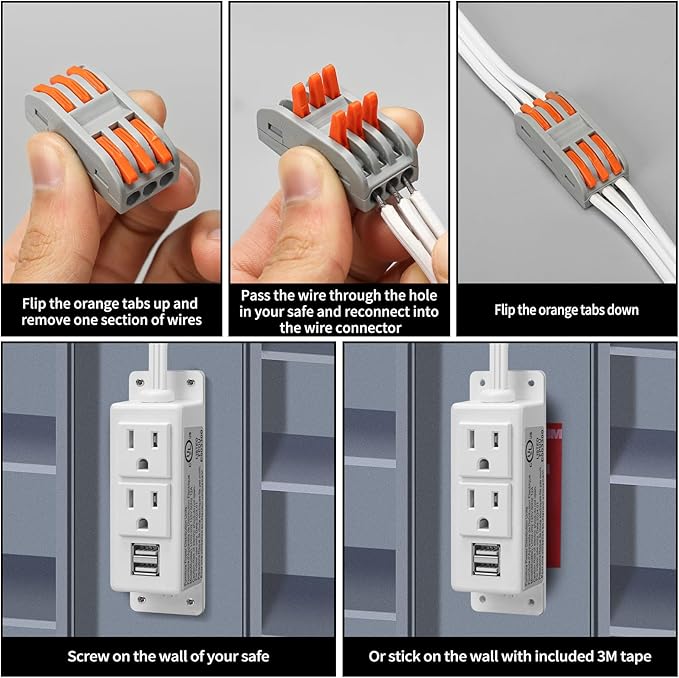 Gun Safe Power Outlet Kit, Briidea Gun Safe Accessory Electrical Outlet with USB for Interior Dehumidifiers and Lights, White