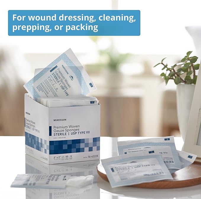 McKesson Premium Woven Gauze Sponges, Sterile, 8-Ply, USP Type VII, 100% Cotton, 2 in x 2 in, 2 per Pack, 1500 Packs, 3000 Total