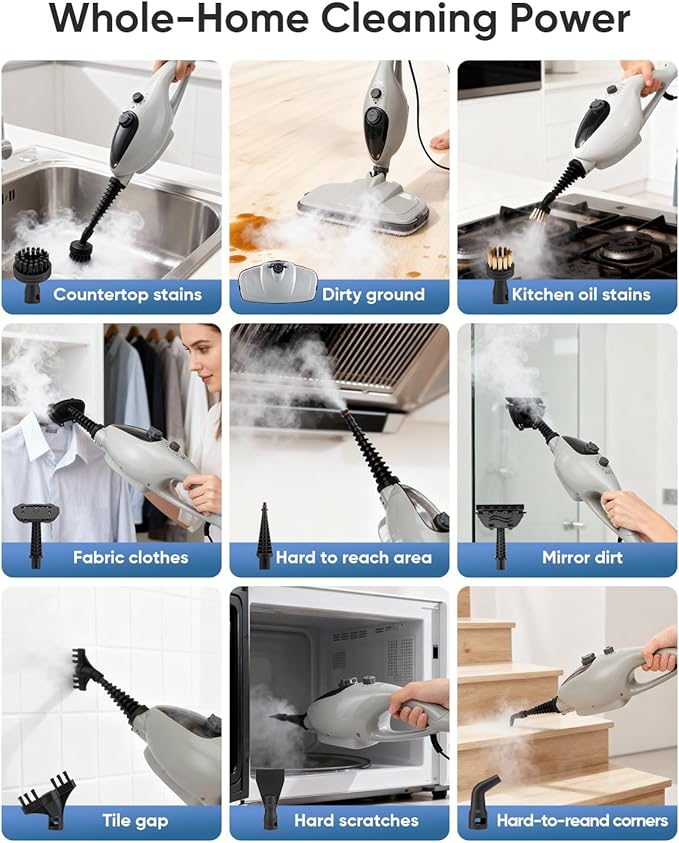 CYK Steam Mops for Floor Cleaning, 12 in 1 Handheld Steam Cleaner for Home, Floor Steamer for Hardwood Floors and Tile(Grey-grey)