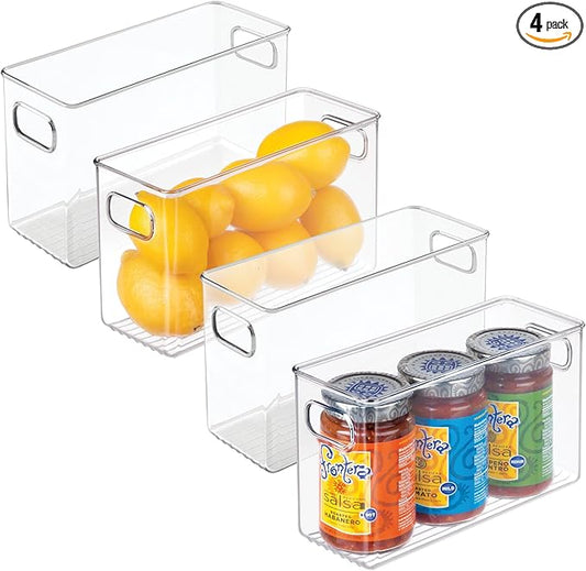 iDesign Pantry Storage Bins with Handles - Organizer Bins for Cabinets or Fridge - Set of 4 - Clear
