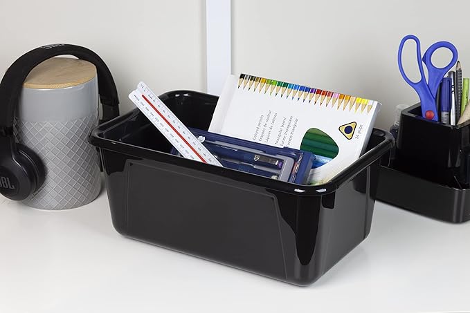 Storex Small Cubby Bin, 7.8 x 12.2 x 5.1 Inches, Black, 5-Pack (62466E05C)