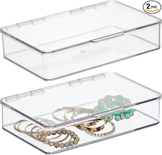 iDesign Plastic Stackable Hinged-Lid Pantry or Kitchen Storage Box - Set of 2 - Clear