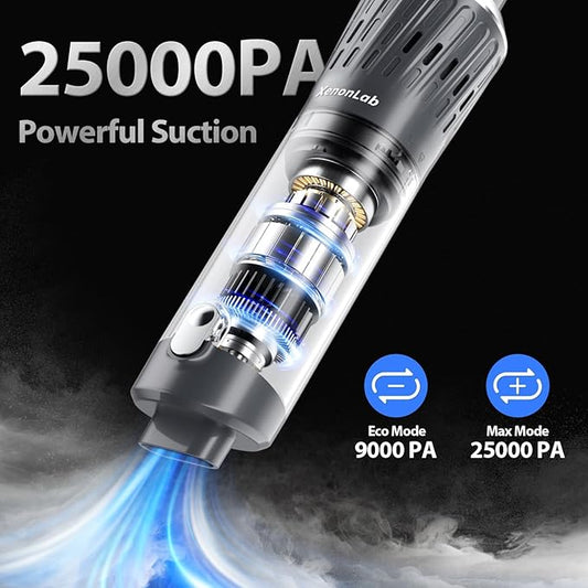 Handheld Vacuum Cordless 25000Pa Car Vacuum 3-in-1 Handheld Vacuum, Includes Smart Display and Charging Base Hand Vac Cordless Rechargeable One-Touch Empty for Home/Pet/Car (Silver)