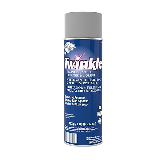 Diversey 991224 Twinkle Stainless Steel Cleaner & Polish, Removes Tarnish from Brass, Aluminum & Chrome, Lemon Scent, Aerosol Spray, 17-Ounce