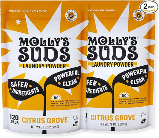 Molly's Suds Original Laundry Detergent Powder | Clean Laundry Detergent Powder for Sensitive Skin | Simple, Effective Ingredients, Stain Fighting | 240 Loads (Citrus Grove)