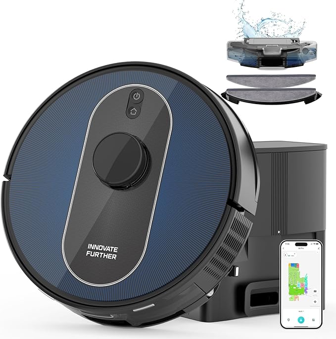 Robot Vacuum and Mop Self Emptying, 5000Pa Suction, LiDAR Navigation, Smart Obstacle Avoidance, Home Mapping, No-Go Zone, 60-Day Hands-Free Cleaning, Idear for Homes with Pets, Carpet & Hard Floors