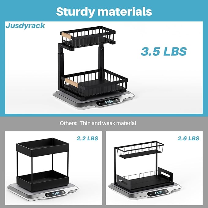 1 Packs 2 Tier Pull Out Cabinet Organizer Storage Shelf, Sliding Under Sink Organizers, Metal Drawer for Kitchen, Bathroom, Pantry Closet Organization Rack,Black