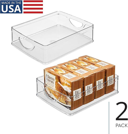 iDesign Plastic Stackable Pantry Bin - Storage Bin with Handles for Cabinets or Fridge - Set of 2 - Clear
