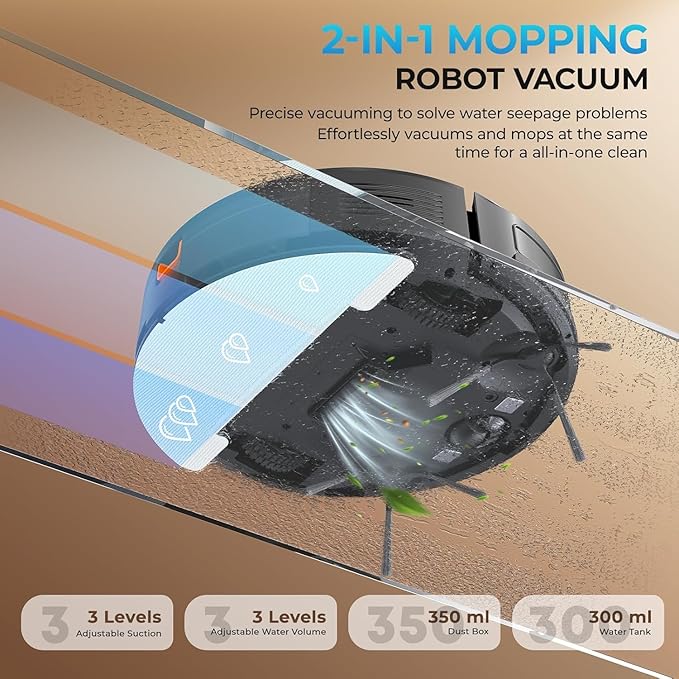 Robot Vacuum and Mop Combo, 2 in 1 Mopping Robot Vacuum Cleaner, 4200Pa Powerful Suction, Multi-Surface Cleaning, Obstacle Avoidance, Self-Charging, Easy to use, App & Voice Control, Works with Alexa