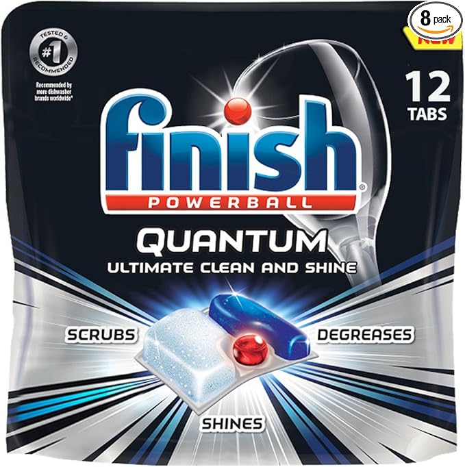 Finish Quantum Max Powerball, 96ct, Dishwasher Detergent Tablets, Ultimate Clean & Shine (8X12ct)