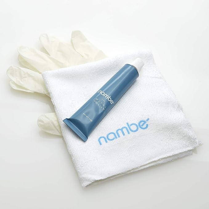 nambe Polish Kit | 2 Oz Tube, Cloth, and Gloves | Polish Kit for Nambe Metal Serving Bowls and Platters | For Brass, Bronze, Silver, Copper, Stainless Steel, and Gold