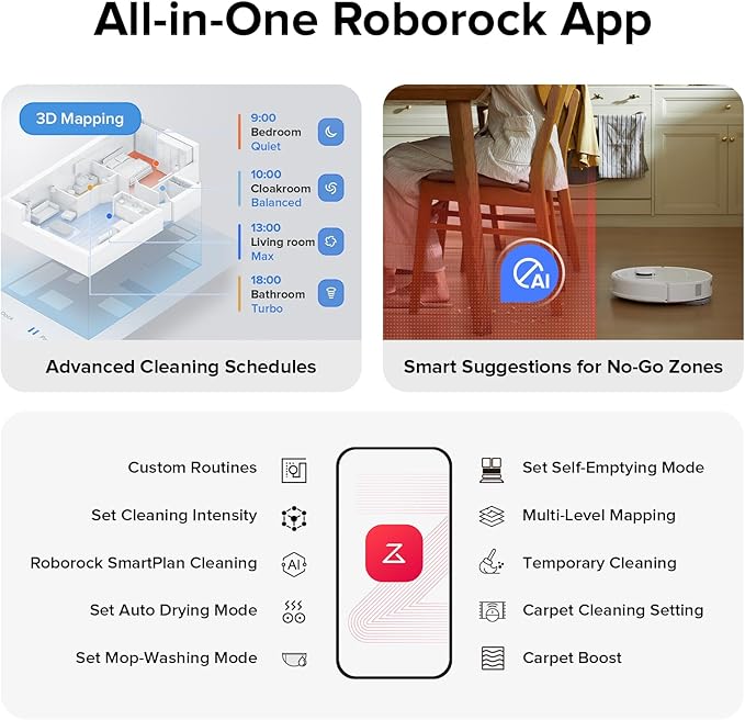 roborock Qrevo S Robot Vacuum and Mop, Self-Drying, Auto Mop Washing, 7000Pa Suction, Self-Emptying & Refilling, 10mm Mop Lifting, 200RPM Spinning Mops, Smart Obstacle Avoidance, White (Renewed)