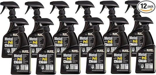 Flitz Metal Pre-Clean - 16oz of USA-Made Stainless Steel Cleaner Spray - Works on Aluminum, Brass, Copper, & More - Tarnish, Rust Remover for Metals - Non-Abrasive Aluminum Deoxidizer (12 Pack)