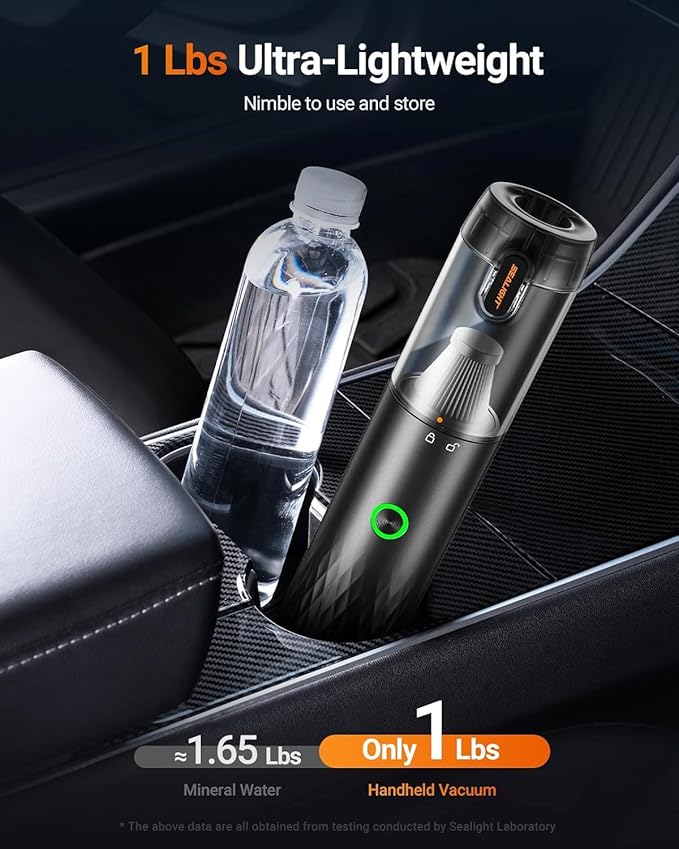 SEALIGHT Car Vacuum Portable Cordless, Handheld Cordless with High Power, Type-C Charging, 2 Suction Modes, Up to 40 Mins Runtime, Small Mini Vacuum for Car, Pet, Home (VS01)