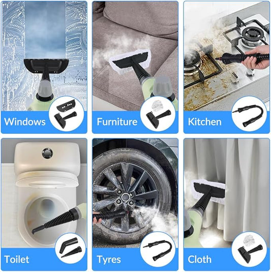 Handheld Pressurized Steam Cleaner with 12 pcs Accessories, Portable Steamer for Cleaning, Steam Cleaner for Home Use, Steamer for Cleaning Car, Furniture, Floor, Upholstery, Grout and Tile, Green