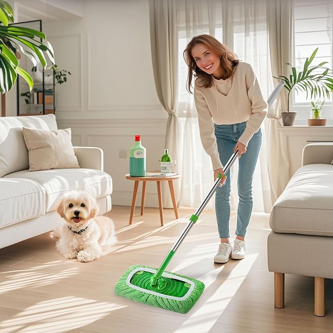 4 Pack Reusable Microfiber Mop Pads Compatible with Swiffer Sweeper, Washable Dry Sweeping Cloths and Wet Mopping Cloth Refills for Hardwood Surface Floor Cleaning (Mop is Not Included)