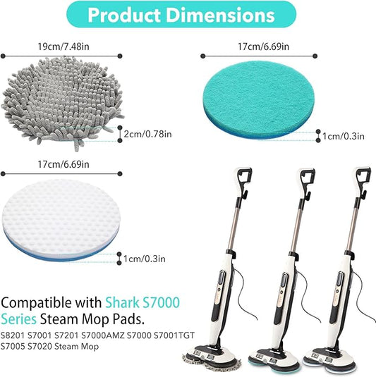S7000 Magic Sponge Eraser Steam&Scrub Mop Pads Kit for Shrak,S8201 S8001 S7001 S7201 S7000AMZ S7005 S7020 S7001C All-in-One Hard Floor Steam Mop (6White)