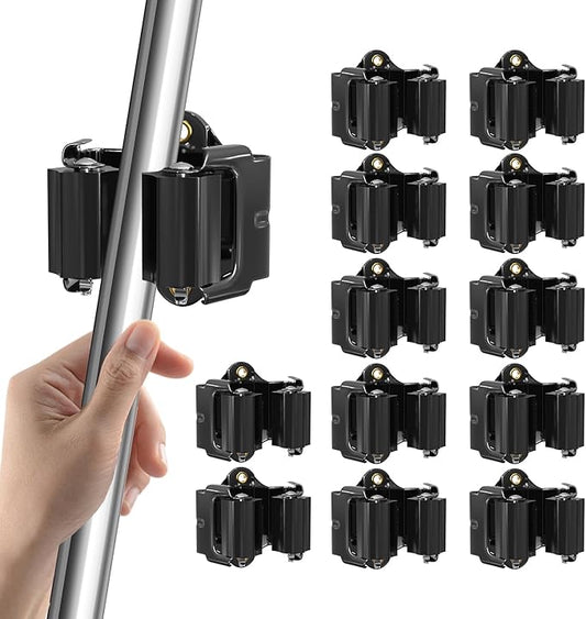 Mop and Broom Holder Big Size Hanging 1KG Extra, 12 Pack, Wall Mount for Organizing Mop Broom in Garden, Laundry Room, Cleaning, Bathroom, Kitchen, Garage (Black)