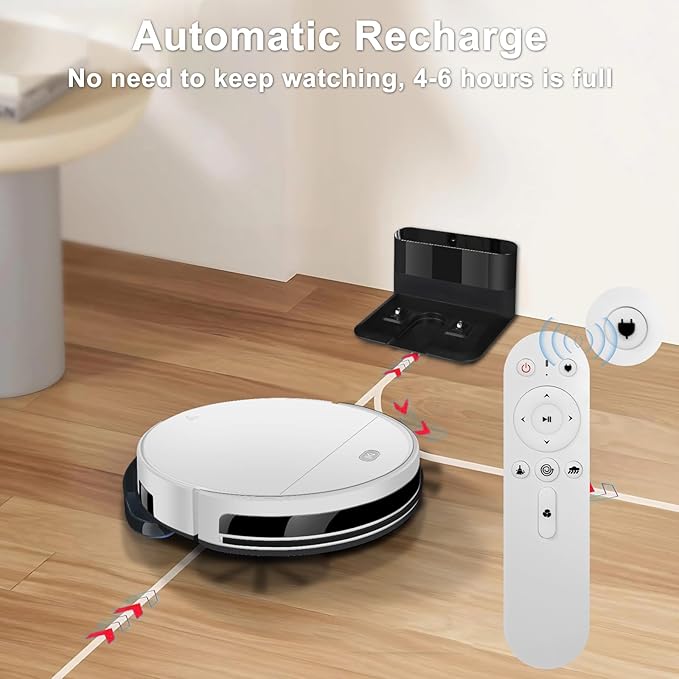 Robot Vacuum and Mop Combo, Up to 4500Pa Strong Suction, 2 in 1 Super Thin Robotic Vacuum Cleaner with App/Remote/Voice Control, Self-Charging, Slim for Pet Hair, Hard Floor, Low-Pile Carpet White