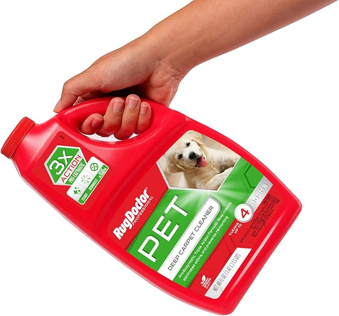 Rug Doctor Professional Triple Action Pet Stain and Odor Deep Carpet Cleaner Solution 48oz. Triple Action Formula Cleans, Deodorizes and Deters Remarking, Carpet Shampoo for Pet Stains & Odors