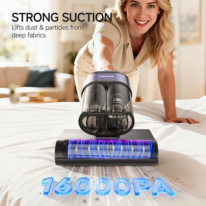 FEPPO Mattress Vacuum Cleaner, 4-in-1 Bed Vacuum Cleaner PRO, 16KPa Handheld Vacuums with 253.7nm UV-C Light, 40,000 Beats/Min Tapping, 140°F Hot Air, HEPA Filter for Bed, Sofa, Crib(Corded, 550W)